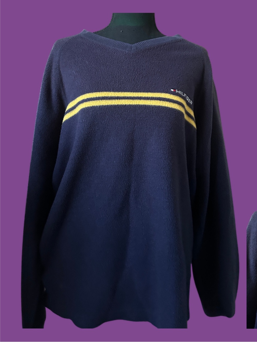Tommy Hilfiger Navy Sweater with Yellow Chest Stripes